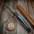 Gavko Custom Folder Flamed Titanium W/ Blue Ti Clip Compound Grind Belt Satin - Preowned