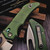 Heretic Custom Knives Koschei Antique Green Titanium Abalone Button Inlay W/ Bronzed Hardware Hand Ground Bronzed Cracked Ice