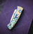 Pro-Tech Knives 2026 Duke Custom 003 2-Tone Gold/Blue Titanium Handle Abalone Inlay & Button Mike Irie 2.7" 154CM Mirror Polish Blade Blue Ti Clip