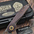 Keanison Knives Basset Liner Lock Red Linen Micarta Scales w/Bakelite Tear Bolsters Vegas Forge Stainless Damascus #33