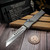 Marfione Custom/Sean Marfione Halo V Double Vapor Blast Titanium Mirror Polish Warhound Damascus Swoop Abalone Inlays S1