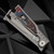 Reate Knives Exo-M Gravity Knife Mult-Color G-10 Damascus Pattern 6AL4V Titanium Bead Blast Handle, ELMAX Satin Tanto 3.125" Blade w/Satin Flats