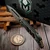 Heretic Custom Knives Koschei Vegas Forge Reptilian San Mai Damascus Chemtina Copper Handle DLC HW Abalone Button S/N #040