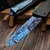 Marfione Custom/Sean Marfione Combat Troodon Gen 2 Blued Vines & Roses Vegas Forge Damascus Rose Whip Tanto Black Carbon Fiber Top Blued Damascus Pocket Clip w/Blue Ti HW