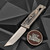 Reate Knives Exo-M Gravity Knife Burl Linen Camo 6AL4V Titanium Bead Blast Handle, ELMAX Satin Tanto 3.125" Blade