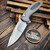 Pro-Tech Knives 2025 Cambria 2 Flipper Custom 004 Grey Aluminum Handle w/TechnoCarbo Copper Inlay, Mike Irie Mirror Compound Grind Blade, Black Lip Pearl Button, Satin HW