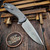 Pro-Tech Knives 2025 Cambria 2 Flipper Custom 004 Grey Aluminum Handle w/TechnoCarbo Copper Inlay, Mike Irie Mirror Compound Grind Blade, Black Lip Pearl Button, Satin HW