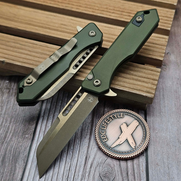 Heretic Knives Jinn OD Green Button Lock Flipper 3