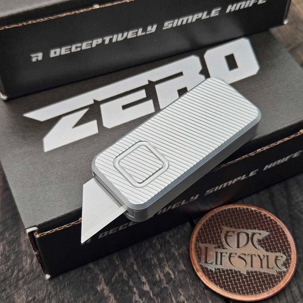Rivery Zero File Pattern Gray Aluminum Razor Blade OTF w/Lanyard Hole