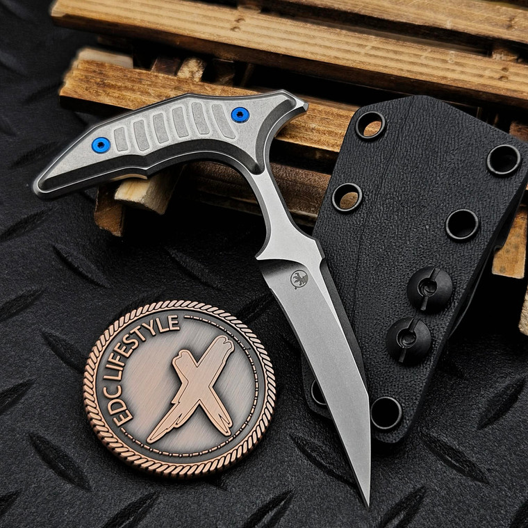 Microtech/Bastinelli Bee 218-10MS3 Bee Push Dagger Stonewash Ti Scales & Blue Ti HW
