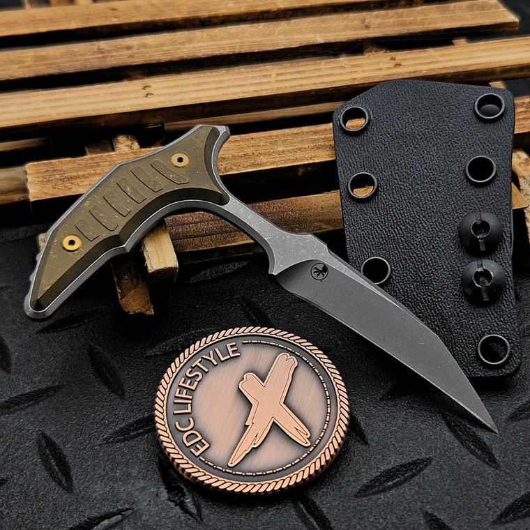 Microtech/Bastinelli Bee 218-10APMS2 Bee Apocalyptic Push Dagger Antique Bronze Ti Scales & Bronze Ti HW