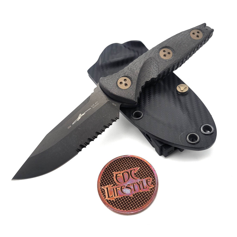 Microtech 113M-2DLCCFS Socom Alpha Mini Fixed S/E Single Edge DLC Partial Serrated Blade Carbon Fiber Handle