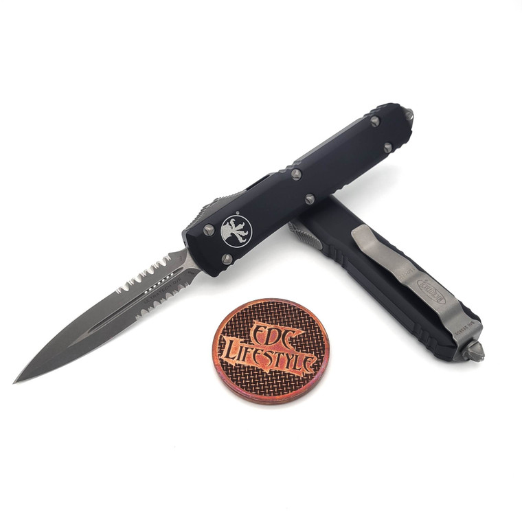 Microtech Ultratech 122-11AP Black Double Edge Partial Serrated Apocalyptic