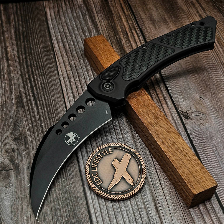 Microtech Hawk Auto Carbon Fiber Inlay DLC 166-1DLCTCFS S/N 156 - Preowned