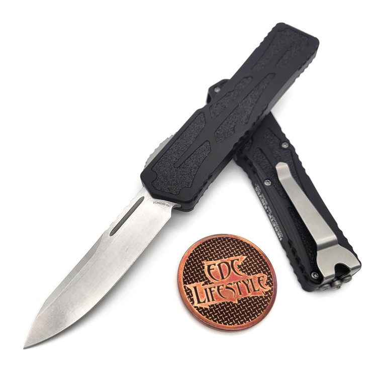 Heretic Knives Single Edge Colossus Stonewash, Black Handle H039-2A