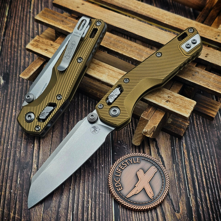 Microtech MSI Mini Tan Fluted Aluminum 3.18" S/E Stonewash 210M-10FLTA by EDC Lifestyle