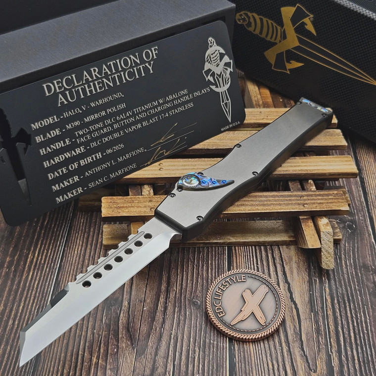 Marfione Custom/Sean Marfione Halo V Two Tone DLC Titanium Mirror Polish Warhound Abalone Inlays