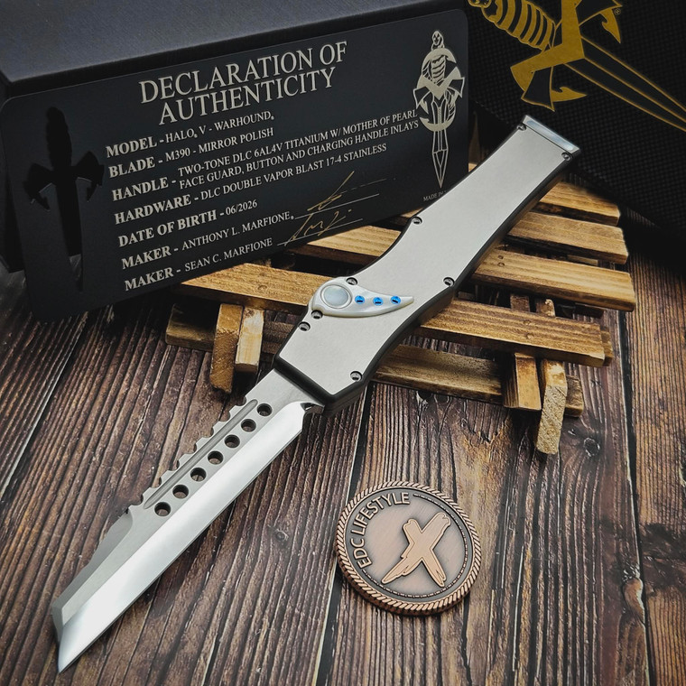 Marfione Custom/Sean Marfione Halo V Two Tone DLC Titanium Mirror Polish Warhound Mother of Pearl Inlays