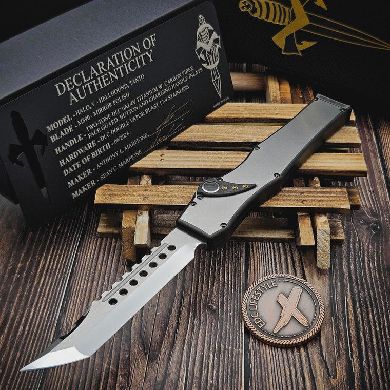 Marfione Custom/Sean Marfione Halo V Two Tone DLC Titanium Mirror Polish Hellhound T/E Carbon Fiber Inlays