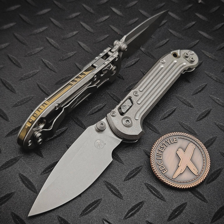 Microtech LUDT Ram-Lok Grooved Titanium 3.40" Clip Point Stonewash M390MK Bronze Ti Accent Marfione Select 1135RLG-10MS1 By Edc Lifestyle