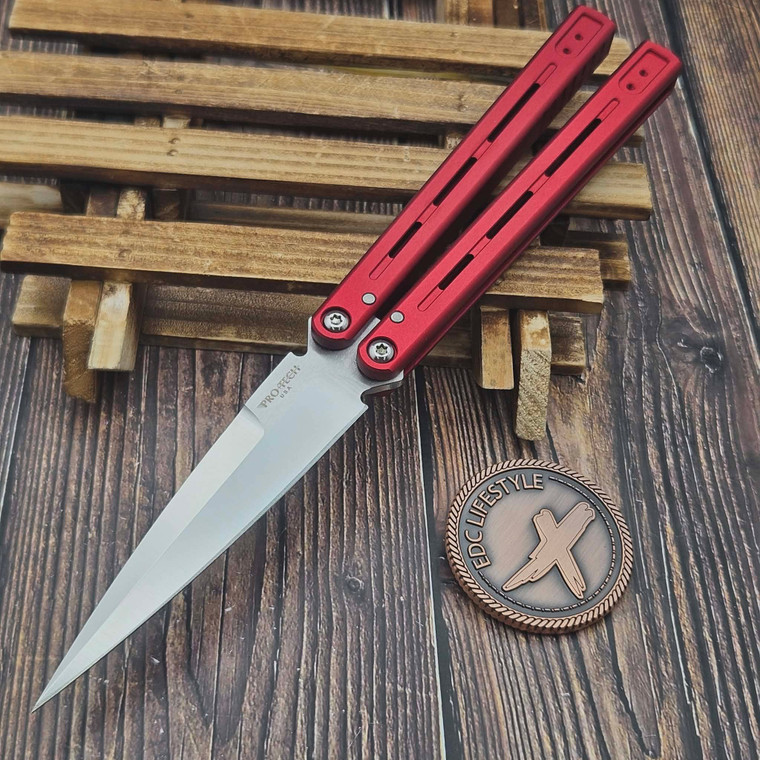 Pro-Tech FlyFather 2 Red Balisong 4" Satin FF2101-Red