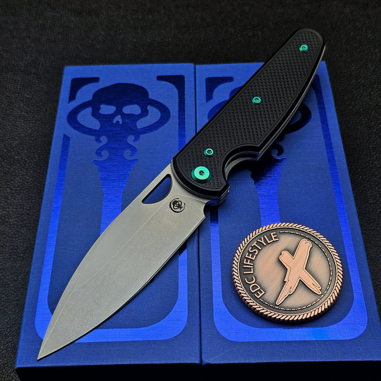 Chaves Brad Blount Phase 229 Black Knurled Aluminum 154CM Stonewash Green Ti HW