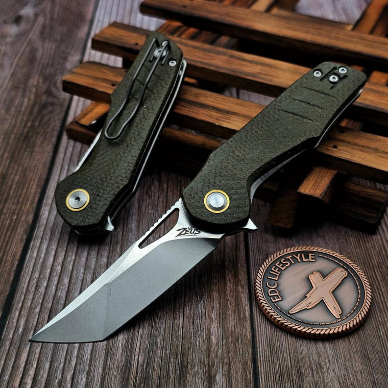 Grissom Knife & Tool Baby Zeus OD Green Micarta 2.88 T/E Stonewash