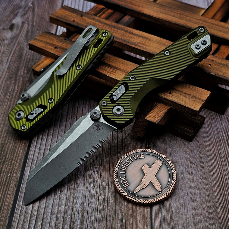 Microtech MSI Ram-Lok Mini OD Green Aluminum Fluted 3.10" S/E Partial Serrated Apocalyptic 210M-11APFLOD