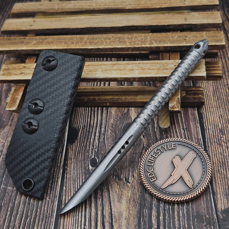 Microtech TAC-P Mini Stainless Steel Stonewash Tactical Spike w/Glass Breaker, Kydex Sheath 112M-10