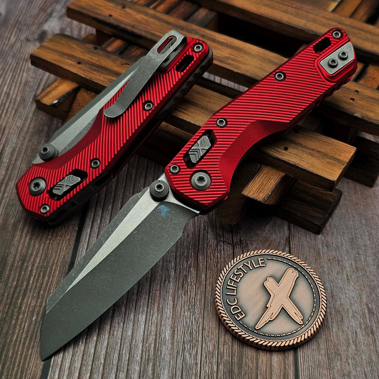 Microtech MSI Mini Red Aluminum Fluted 3.18" S/E Apocalyptic 210M-10APFLRD