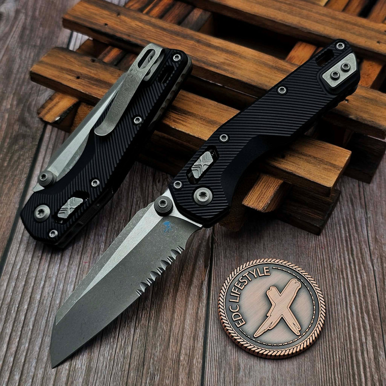Microtech MSI Ram-Lok Mini Black Aluminum Fluted 3.10" S/E Partial Serrated Apocalyptic 210M-11APFL