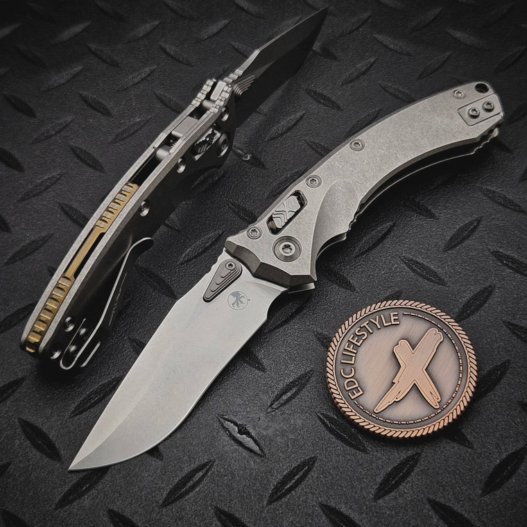 Microtech Amphibian Mini Ram-Lok Slab Titanium 3.25" S/E Stonewash Bronze Ti Accent Marfione Select 137MRL-10MS1
