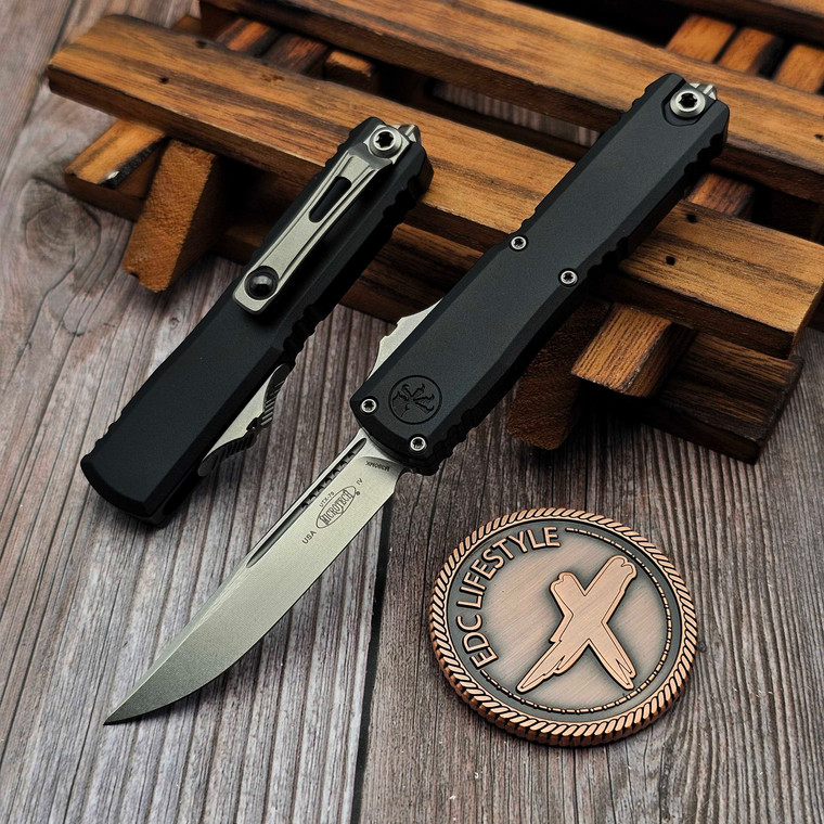 Microtech UTX-70 Gen IV Black 2.5" S/E Stonewash 11484-10