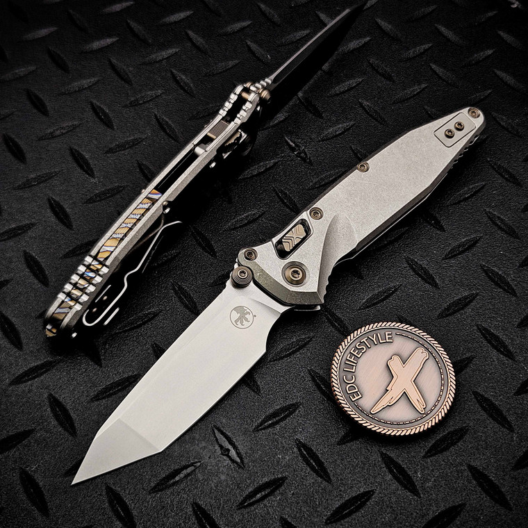 MICROTECH SOCOM RAM-LOK T/E STONEWASH SLAB TITANIUM W/FLAMED TI ACCENT MARFIONE SELECT 161RLS-10MS5