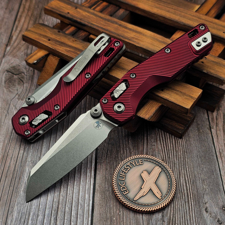 Microtech MSI Mini Merlot Aluminum Fluted 3.18" S/E Stonewash 210M-10FLMR