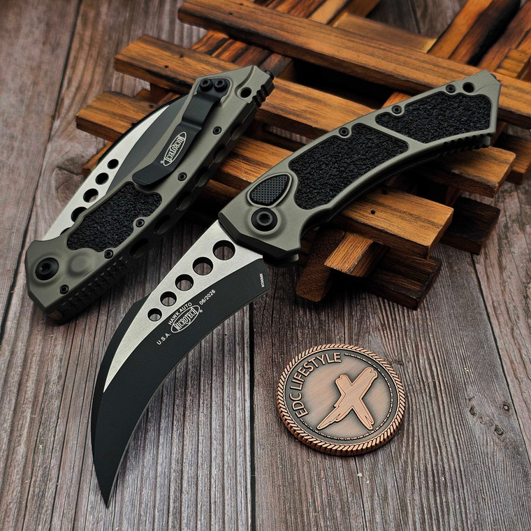 Microtech Hawk Auto Natural Clear Textured Inlays 4" 166-1NC