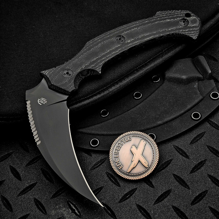 Bastinelli Knives Grumpy Black Micarta Scythe Fixed Blade Serrated