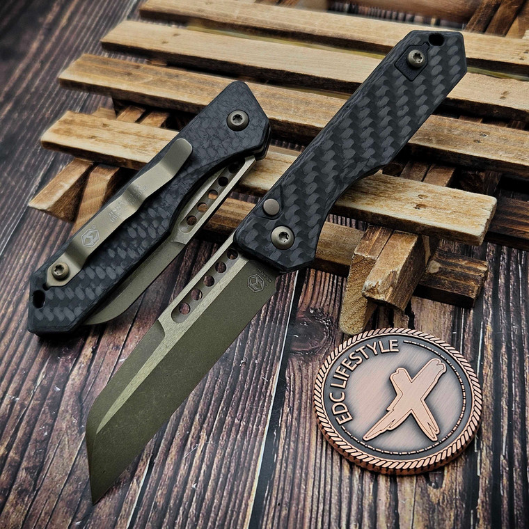 Heretic Knives Carbon Fiber Jinn Auto 3" Bronze H113-7A-CF