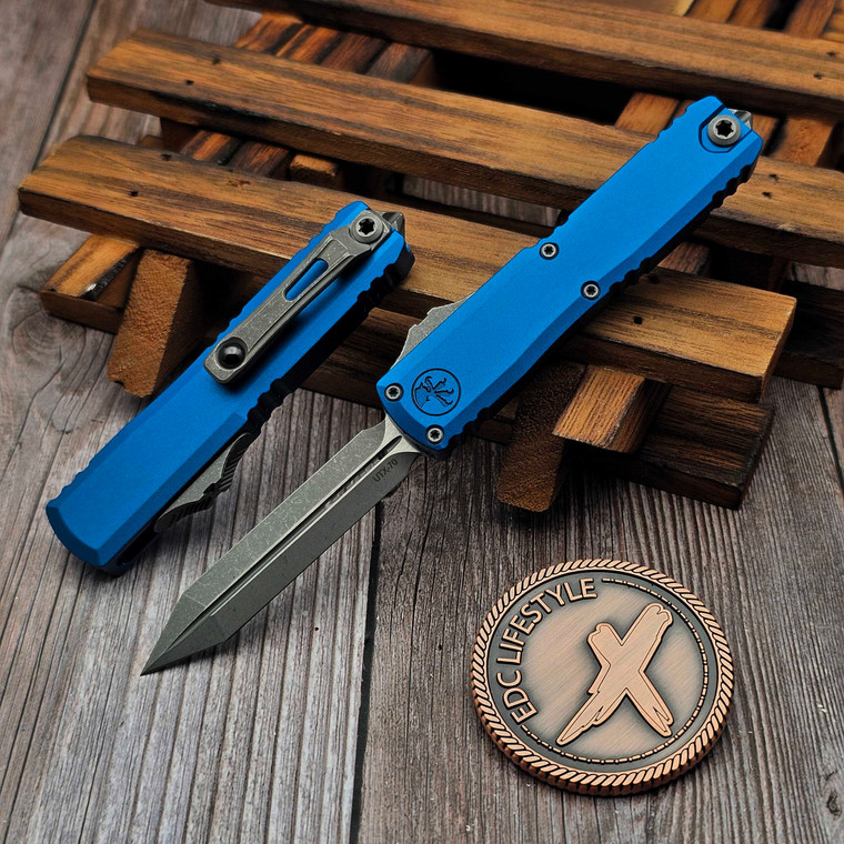Microtech UTX-70 Blue 2.5" Spartan D/E Apocalyptic 12494-10APBL