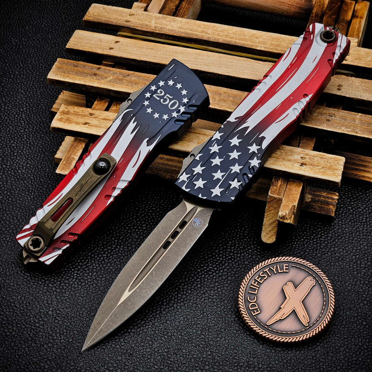 Microtech Knives Luminary 4th of July 250th D/E Bronzed Apocalyptic ZBP 1270-13APS-4J250