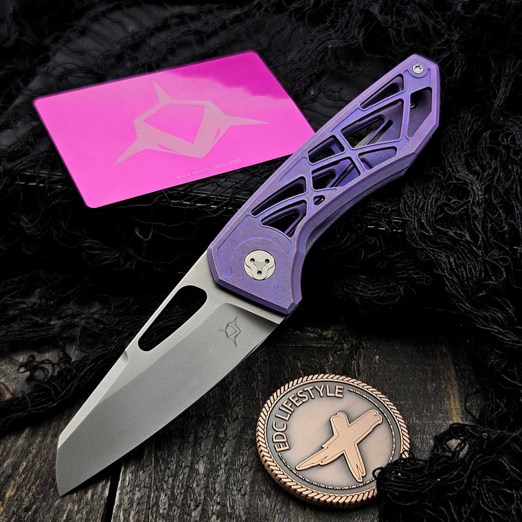 Sharknivco M11 Skeletonized Purple Titanium Handle Polished Stonewash RWL34 Blade