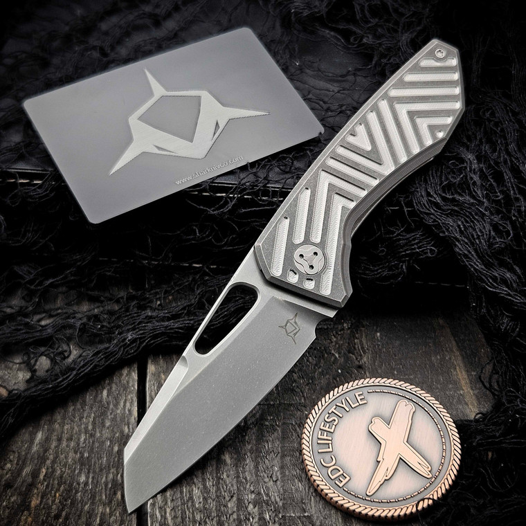Sharknivco M11 Milled Two-Tone Stonewash Titanium Handle Polished Stonewash RWL34 Blade
