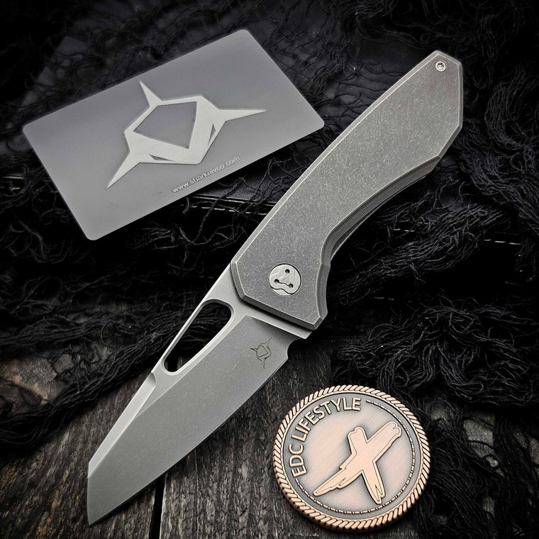 Sharknivco M11 Stonewash Titanium Handle Polished Stonewash RWL34 Blade