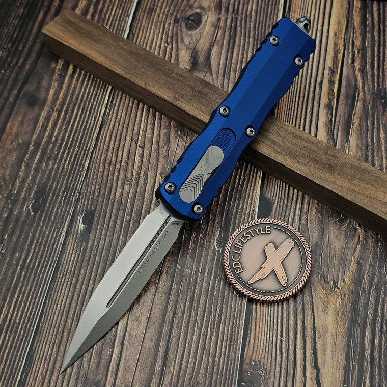 Microtech Dirac Delta Navy D/E Stonewash 227-10NA S/N 17300 - Preowned