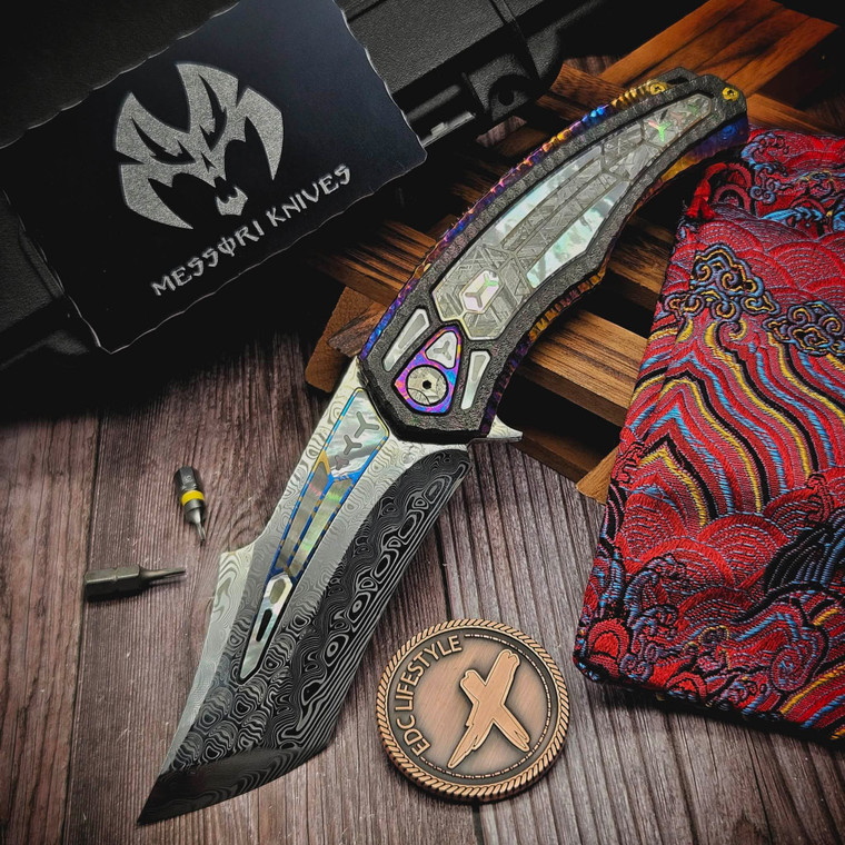 Messori Knife Quinto Elemento Gibeon Meteorite & Mother of Pearl Inlays Damasteel Hymer Damascus