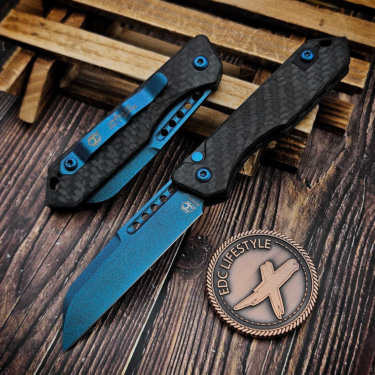Heretic Knives Carbon Fiber Jinn Auto 3" Metallic Teal H113-MT-CF
