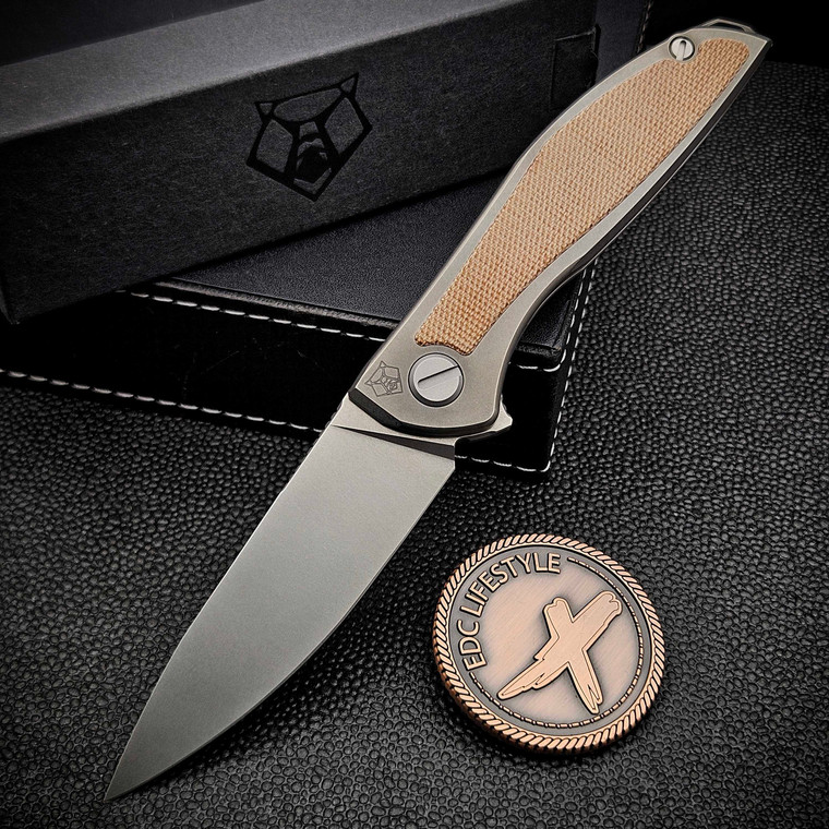 Shirogorov Knives Neon Lite Titanium Natural Micarta 3.25" Stonewash D/P