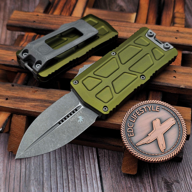 Microtech Exocet II OD Green 1157-10APOD 2.31" D/E Apocalyptic OTF Money Clip