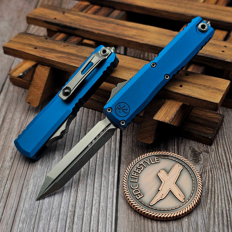 Microtech UTX-70 Blue 2.5" Spartan D/E Stonewash 12494-10BL