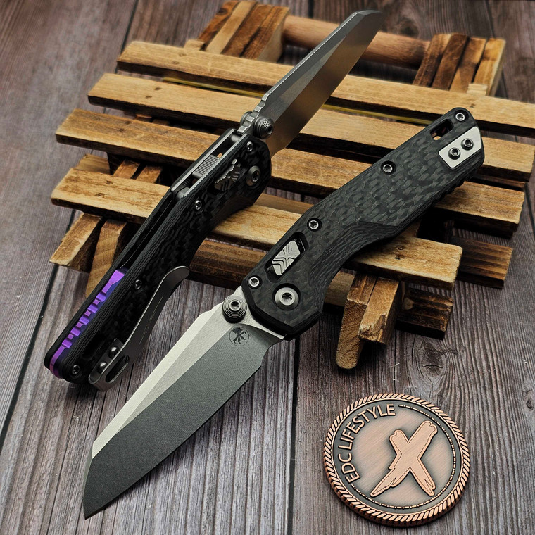 Microtech MSI Mini Slab Carbon Fiber 3.18" S/E Stonewash Purple Ti Accent Marfione Select 210M-10MS10